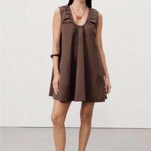 DISSH GABBY BITTER CHOC OVERSIZED COTTON MINI DRESS